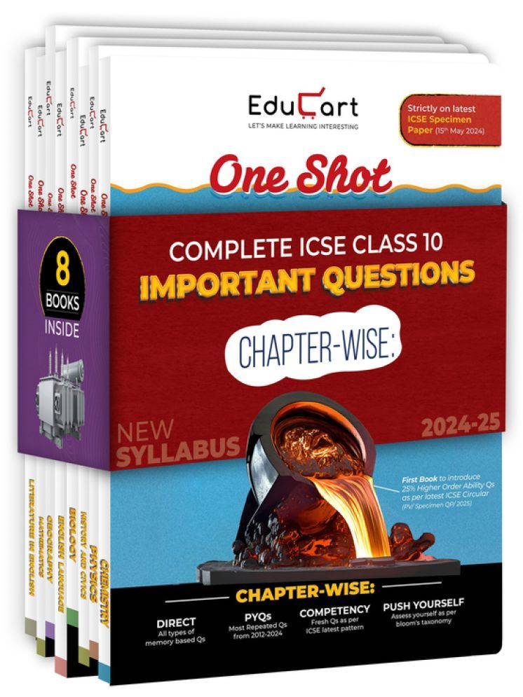     			Educart ICSE Class 10 One Shot Question Bank 2024-25 Physics, Chemistry, Mathematics, Biology, English, Geography, History & Civics for 2025 8 books