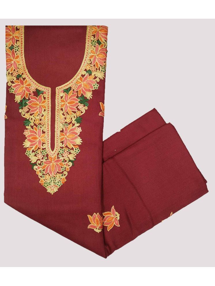     			KASHMIRI Unstitched Woollen Embroidered Dress Material - Maroon ( Pack of 1 )