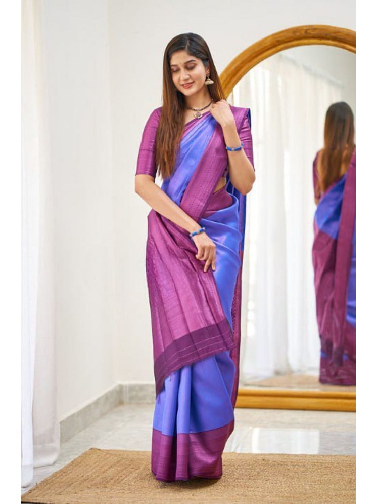     			Lady Shopi Banarasi Silk Solid Saree With Blouse Piece - Purple ( Pack of 1 )