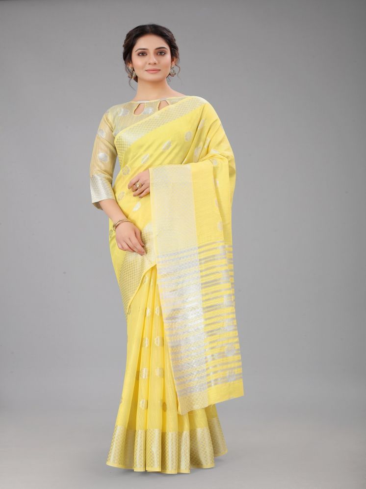     			Lady Shopi Cotton Silk Embellished Saree With Blouse Piece - Yellow ( Pack of 1 )