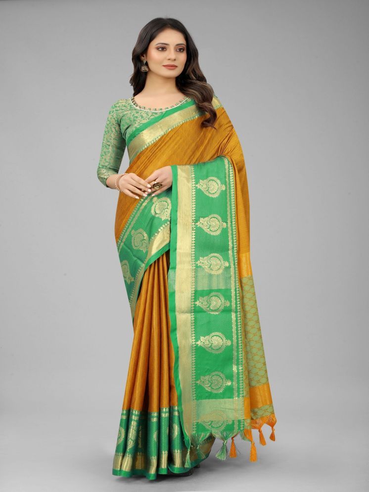     			Lady Shopi Cotton Silk Embellished Saree With Blouse Piece - Green ( Pack of 1 )