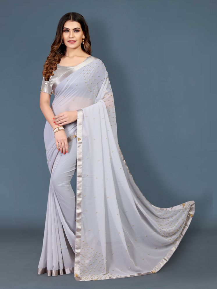     			Lady Shopi Georgette Embellished Saree With Blouse Piece - Grey ( Pack of 1 )