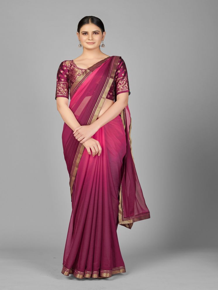     			Lady Shopi Georgette Embellished Saree With Blouse Piece - Purple ( Pack of 1 )