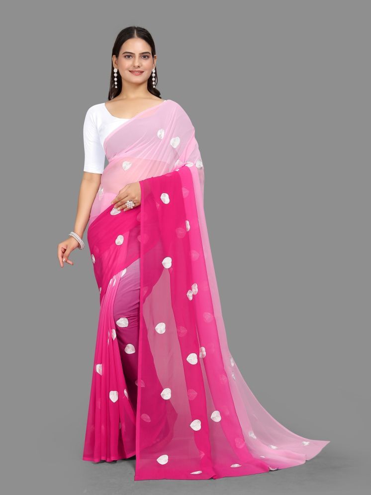     			Lady Shopi Georgette Embroidered Saree With Blouse Piece - Fluorescent Pink ( Pack of 1 )