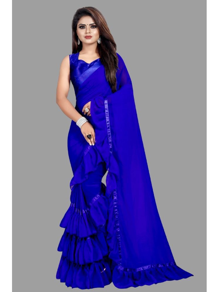     			Lady Shopi Georgette Solid Saree With Blouse Piece - Blue ( Pack of 1 )