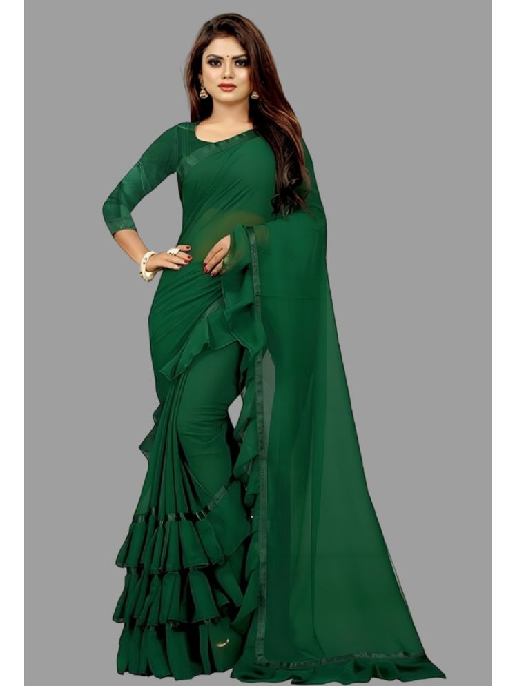     			Lady Shopi Georgette Solid Saree With Blouse Piece - Green ( Pack of 1 )