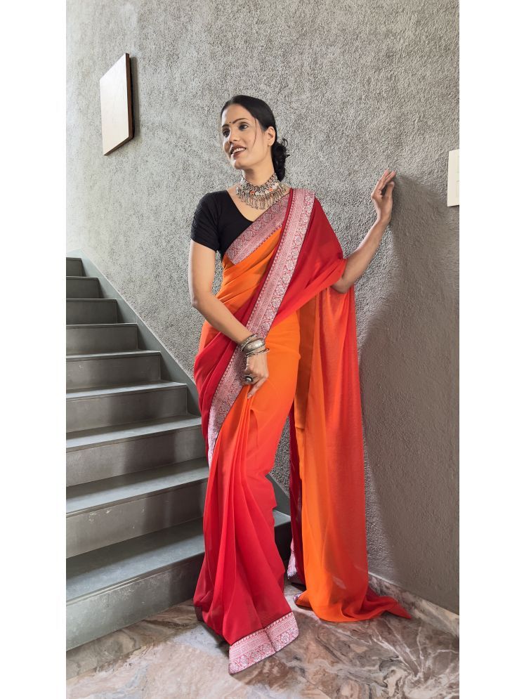     			Lady Shopi Georgette Solid Saree With Blouse Piece - Red ( Pack of 1 )