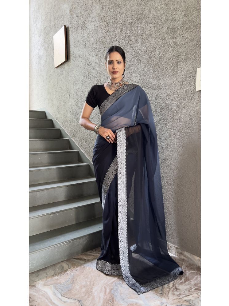     			Lady Shopi Georgette Solid Saree With Blouse Piece - Grey ( Pack of 1 )