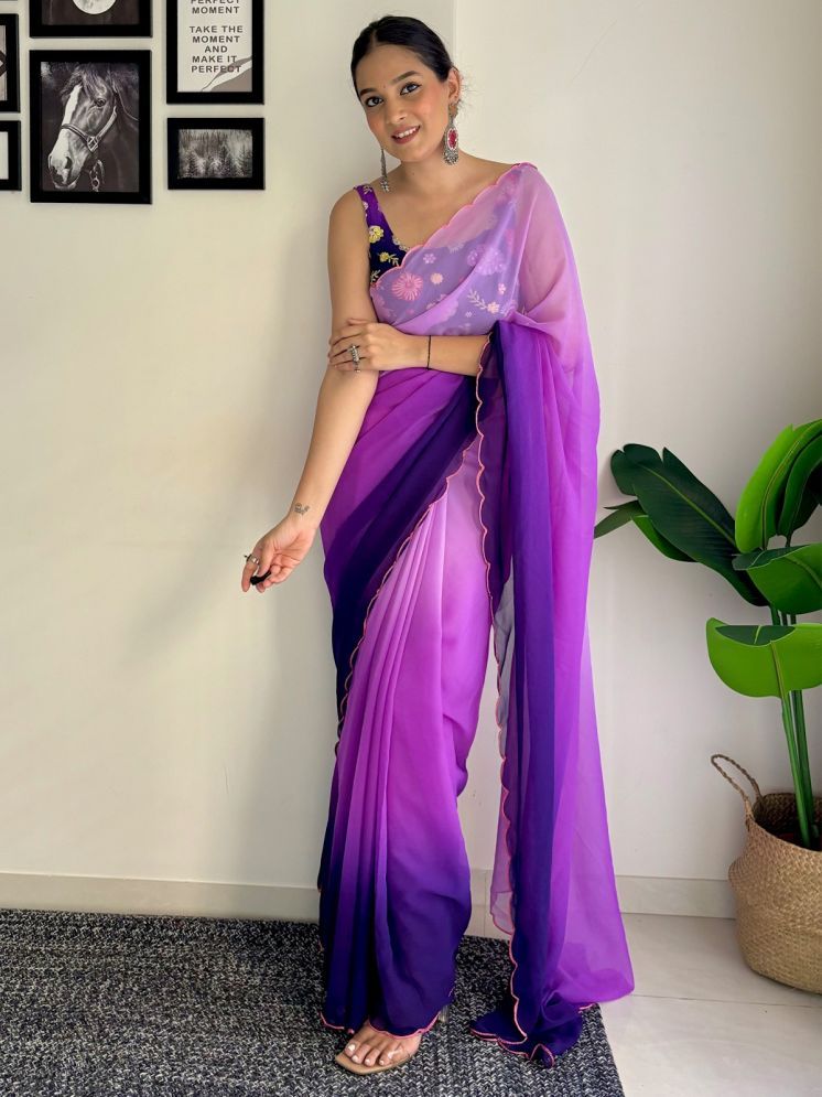     			Lady Shopi Georgette Solid Saree With Blouse Piece - Purple ( Pack of 1 )