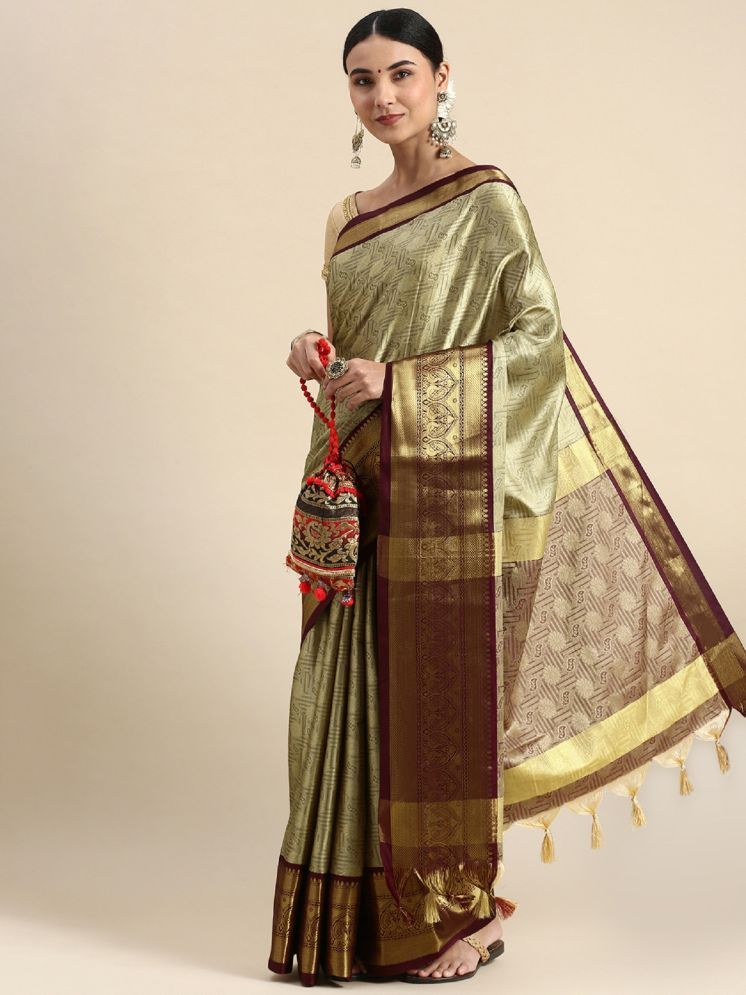     			Lady Shopi Jacquard Embellished Saree With Blouse Piece - Brown ( Pack of 1 )