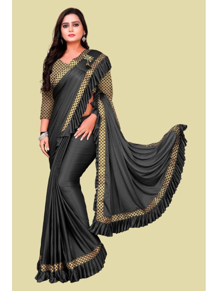     			Lady Shopi Lycra Embellished Saree With Blouse Piece - Grey ( Pack of 1 )