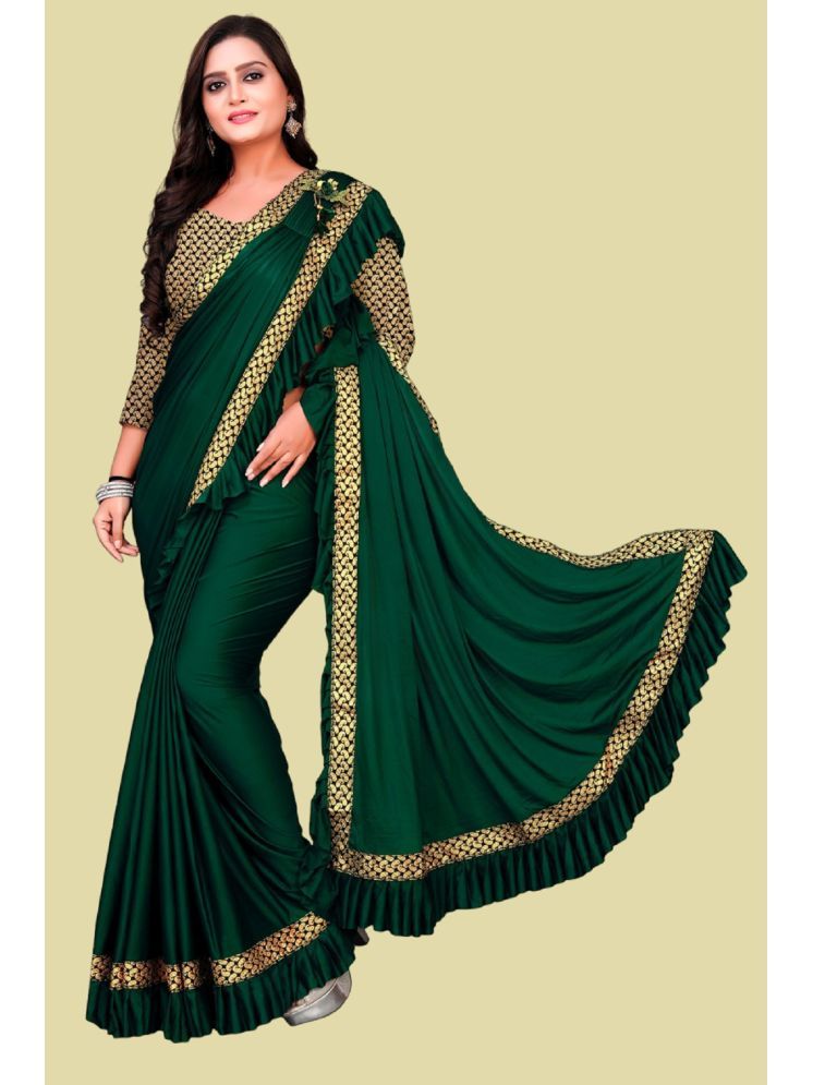     			Lady Shopi Lycra Embellished Saree With Blouse Piece - Green ( Pack of 1 )