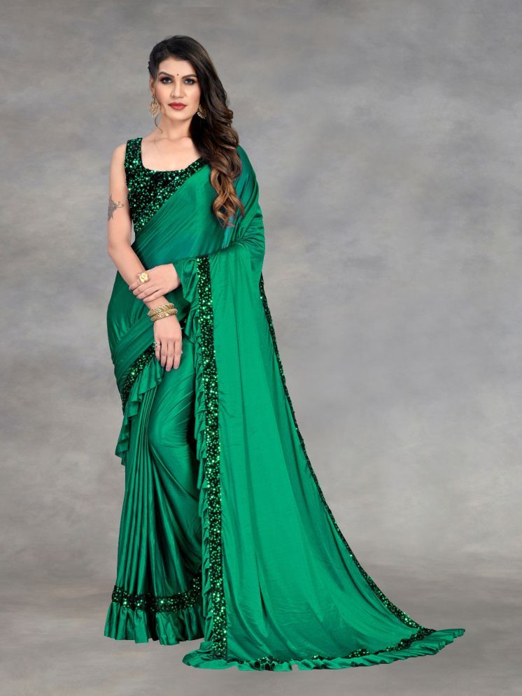     			Lady Shopi Lycra Embellished Saree With Blouse Piece - Green ( Pack of 1 )