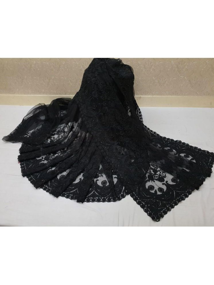     			Lady Shopi Net Embroidered Saree With Blouse Piece - Black ( Pack of 1 )