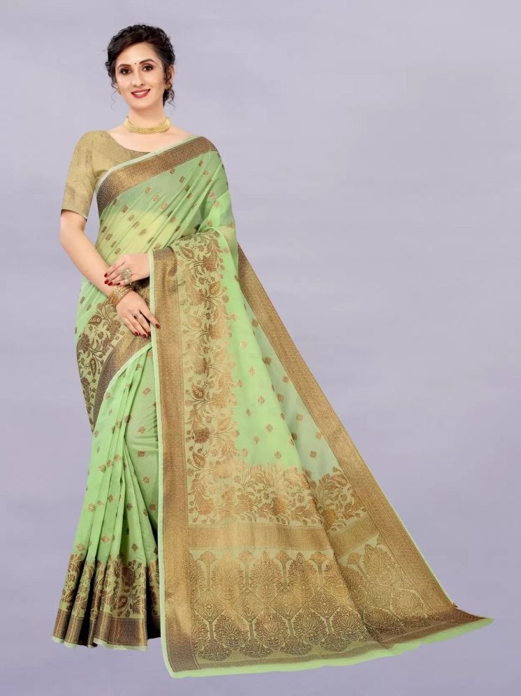     			Lady Shopi Silk Blend Embellished Saree With Blouse Piece - Light Green ( Pack of 1 )