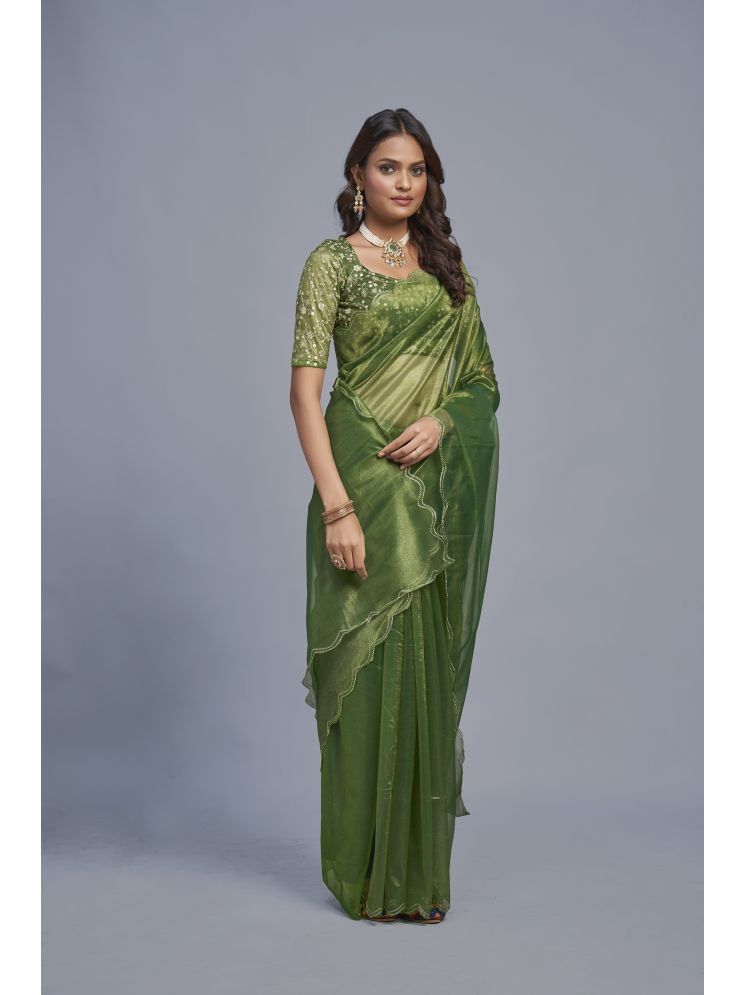     			Lady Shopi Silk Embellished Saree With Blouse Piece - Green ( Pack of 1 )