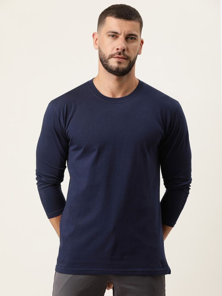     			PLUS PARADISE Cotton Blend Regular Fit Solid Full Sleeves Men's Round T-Shirt - Navy ( Pack of 1 )