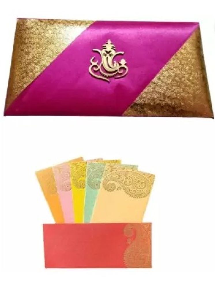     			Posshe Designer Work Cash Box, Shagun Box, Gaddi box Envelope with 5 Shagun Lifafa Envelopes (Pack of 2 Silver)