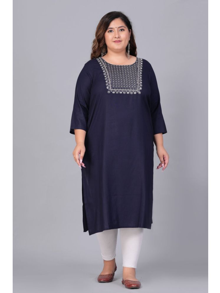     			Preksha Rayon Embroidered Straight Women's Kurti - Navy ( Pack of 1 )