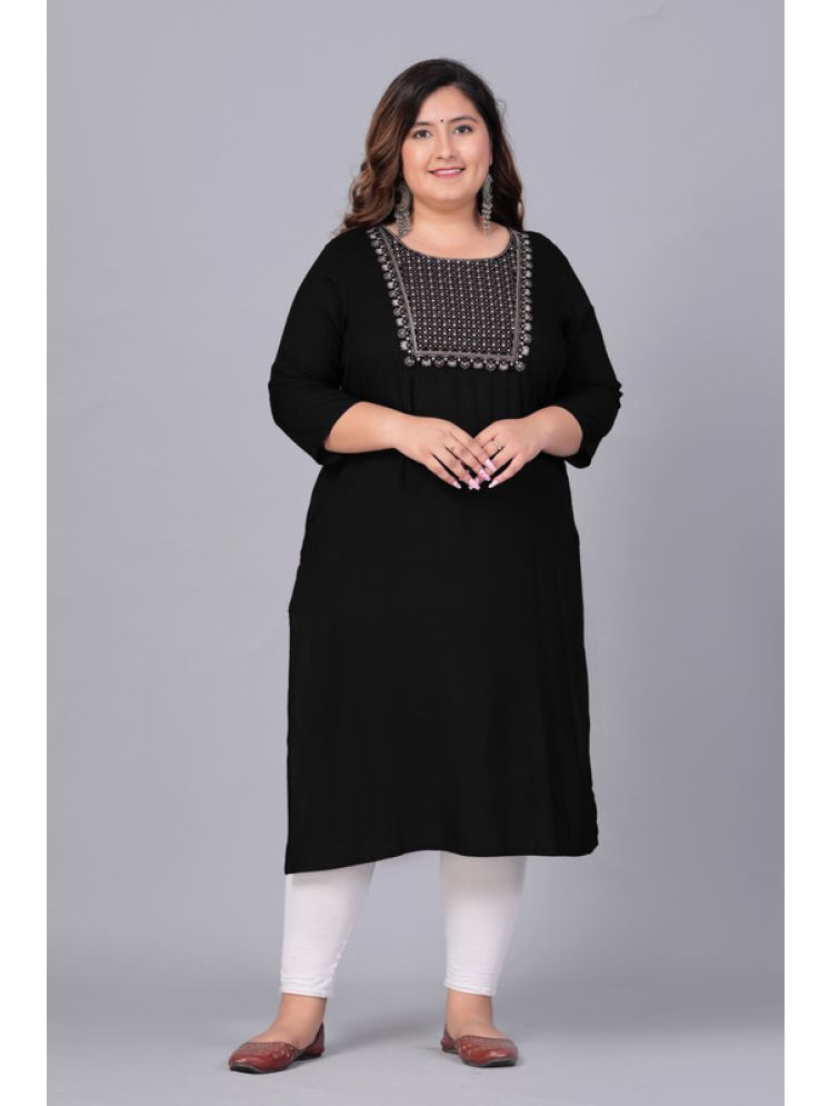     			Preksha Rayon Embroidered Straight Women's Kurti - Black ( Pack of 1 )