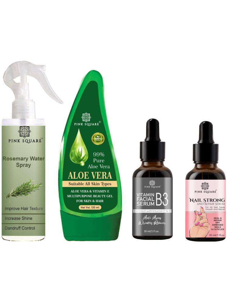     			Rosemary Water Hair Spray 100ml, Multipurpose Pure Aloevera Gel 130ml, Vitamin B3 Face Serum 30ml & Nail Strong Serum 30ml Combo 4