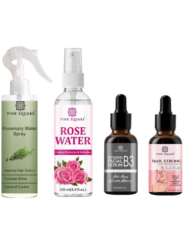     			Rosemary Water Hair Spray 100ml, Hydrating Fresh Rose water 100ml, Vitamin B3 Facial Serum 30ml & Nail Strong Serum 30ml Combo 4