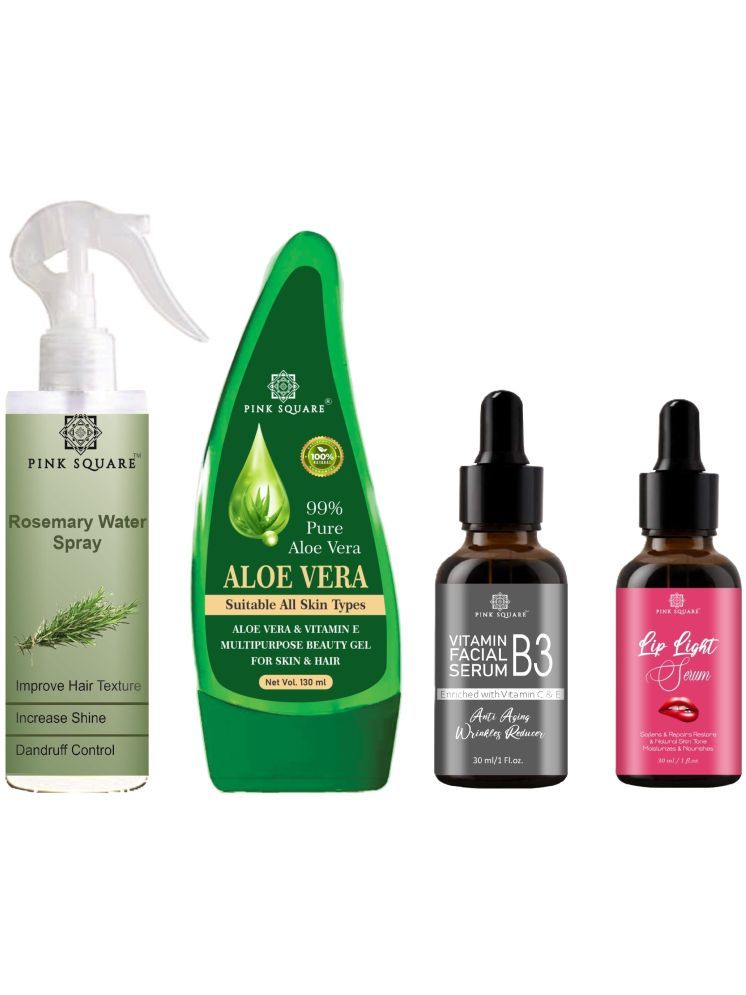     			Rosemary Water Hair Spray 100ml, Multipurpose Pure Aloe vera Gel 130ml, Vitamin B3 Facial Serum 30ml & Lip light Serum 30ml Combo 4