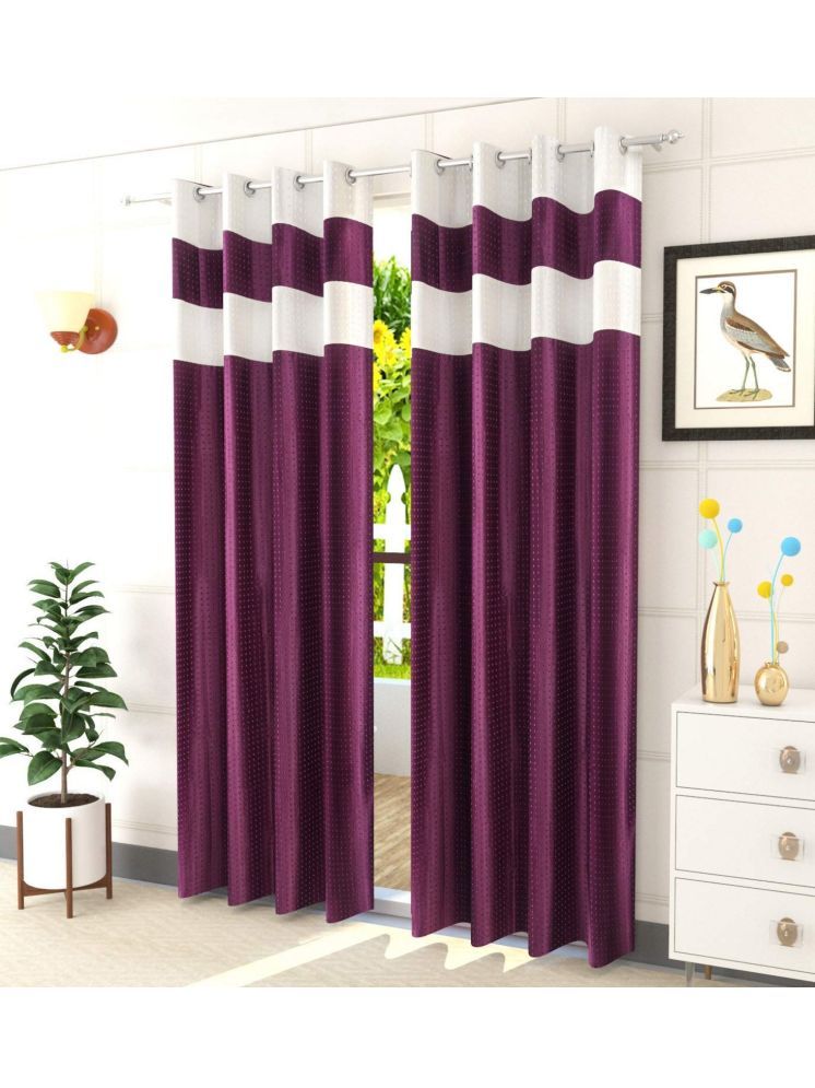     			THE LAILA Geometric Semi-Transparent Ring Rod Curtain 5 ft ( Pack of 2 ) - Wine