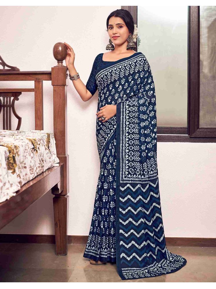     			Vividvibe Cotton Printed Saree With Blouse Piece - LightBLue ( Pack of 1 )