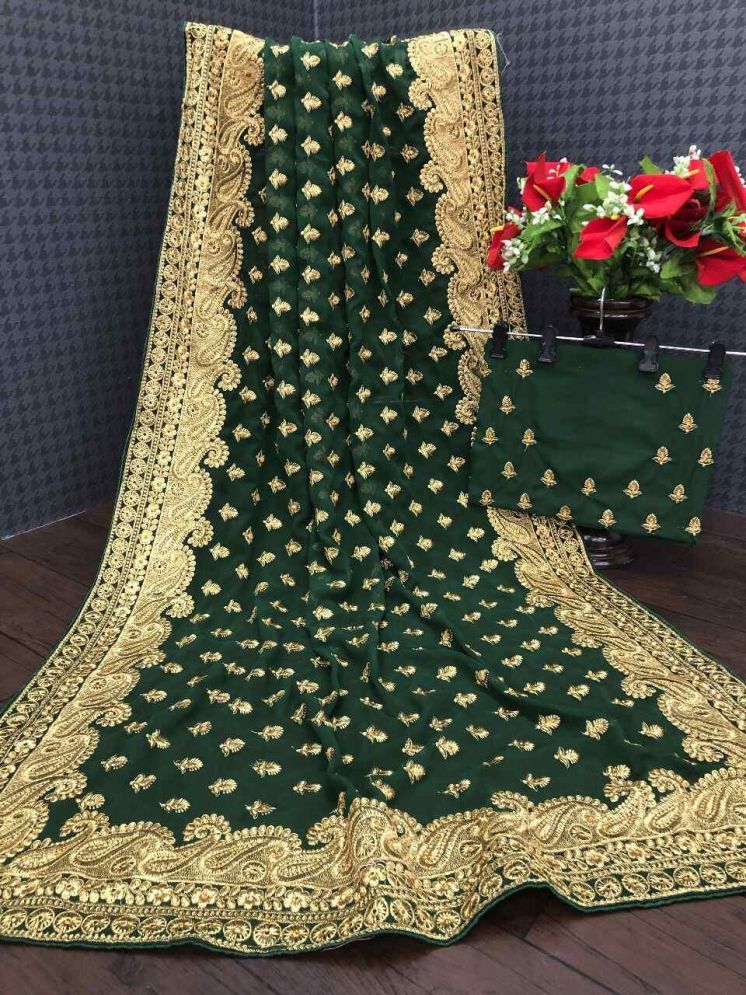     			A.G.M.G FASHION Georgette Embroidered Saree With Blouse Piece - Green ( Pack of 1 )