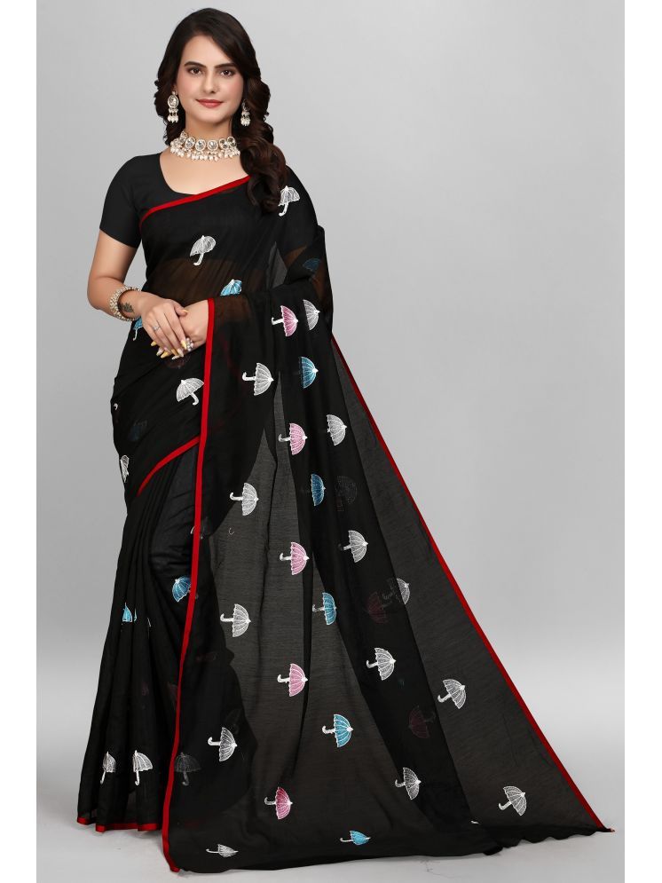     			A TO Z CART Chanderi Embroidered Saree With Blouse Piece - Black ( Pack of 1 )