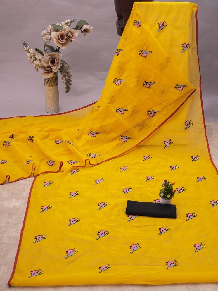     			Apnisha Chanderi Embroidered Saree With Blouse Piece - Yellow ( Pack of 1 )