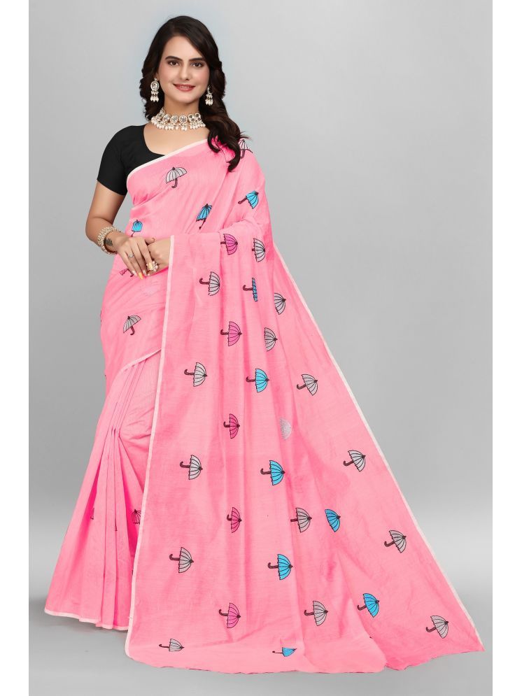     			Apnisha Chanderi Embroidered Saree With Blouse Piece - Pink ( Pack of 1 )