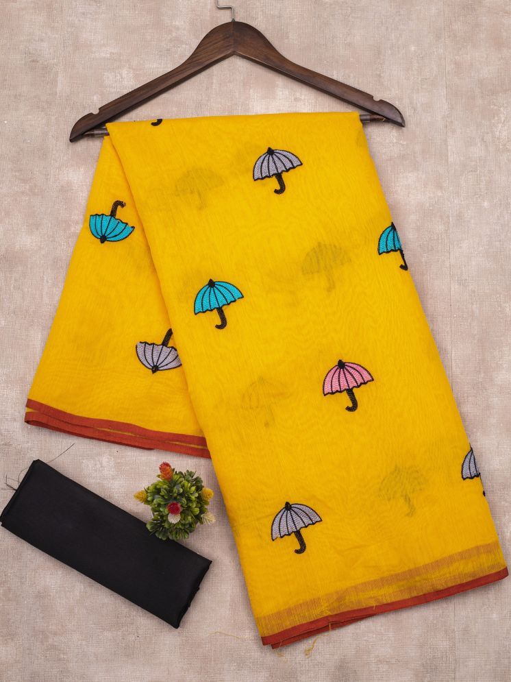     			Apnisha Chanderi Embroidered Saree With Blouse Piece - Yellow ( Pack of 1 )