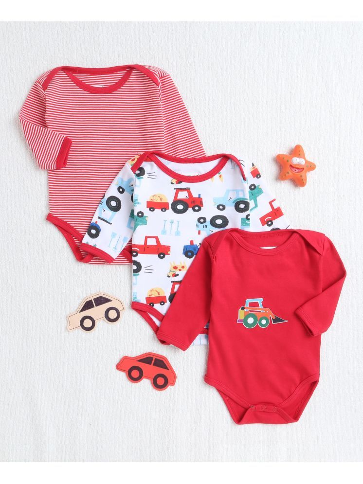     			BUMZEE Red Cotton Bodysuit For Baby Boy ( Pack of 3 )