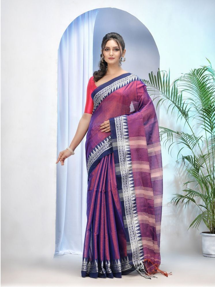     			Desh Bidesh Cotton Silk Striped Saree With Blouse Piece - Purple ( Pack of 1 )