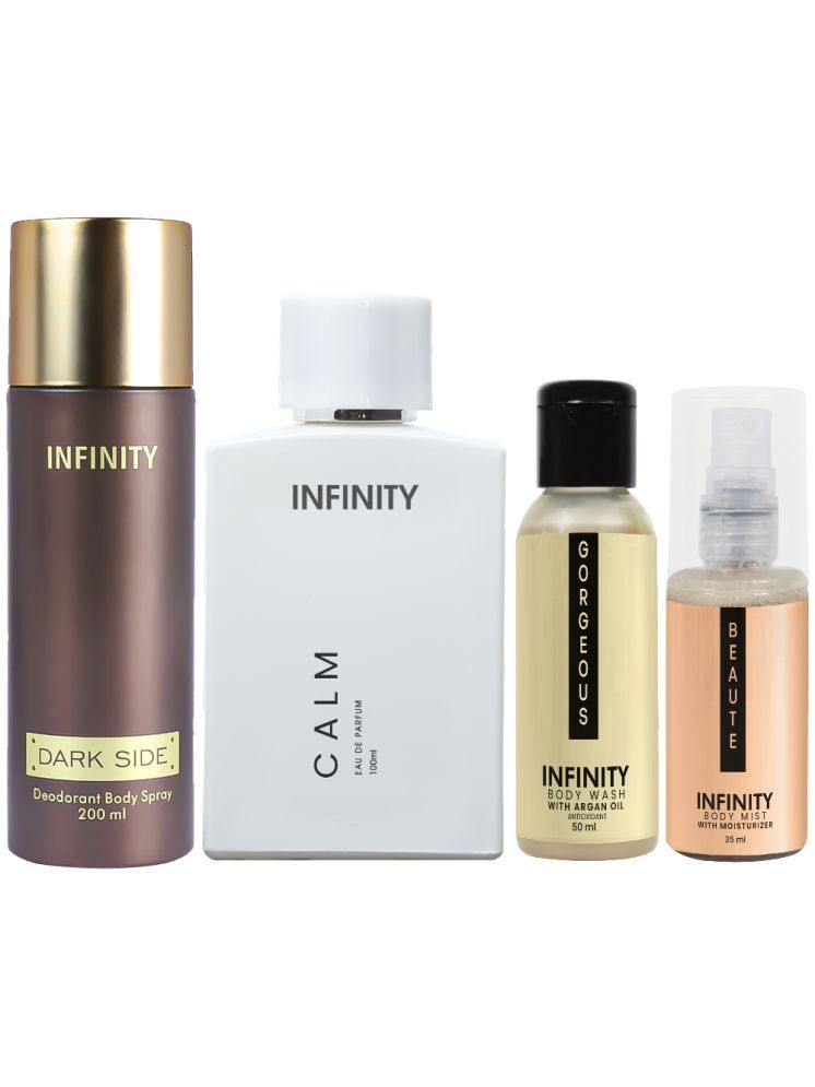     			Infinity Calm Perfume, Dark Side Deodorant, Gorgeous Body Wash & Beaute Body Mist Pack of 4