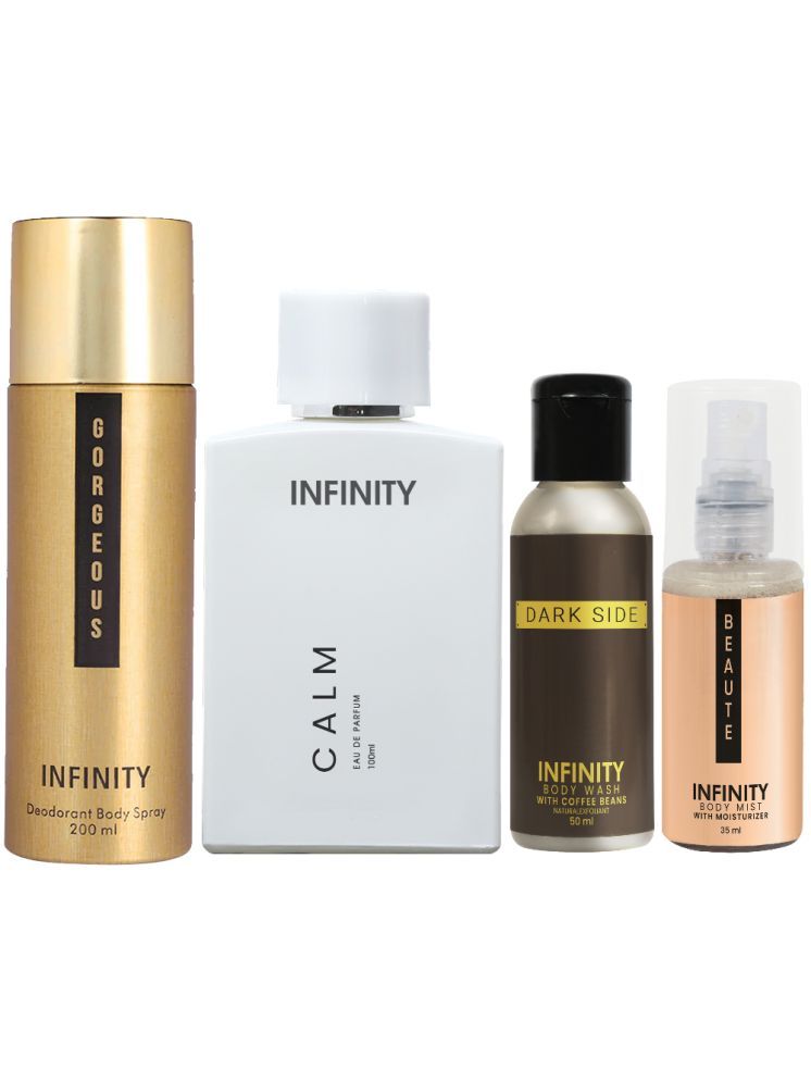     			Infinity Calm Perfume, Gorgeous Deodorant, Dark Side Body Wash & Beaute Body Mist Pack of 4