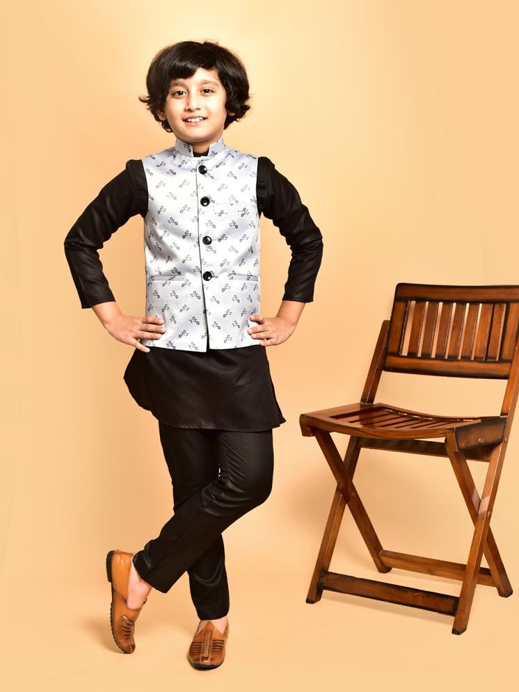     			PRINTCULTR Black Cotton Blend Boys Kurta Sets ( Pack of 1 )