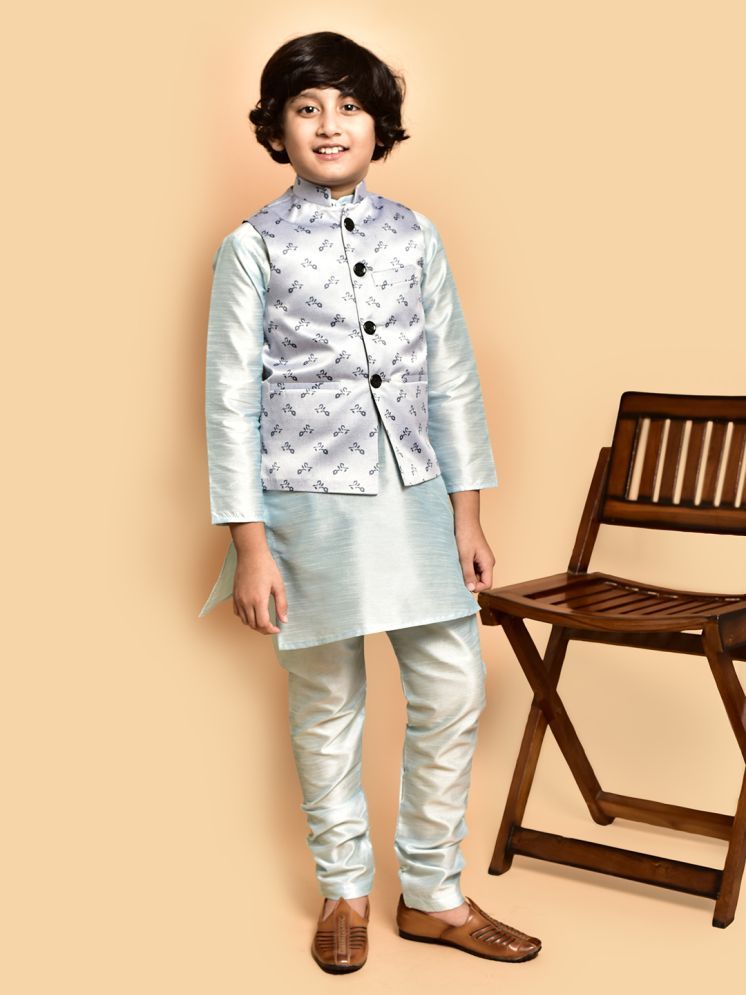     			PRINTCULTR Blue Silk Boys Kurta Sets ( Pack of 1 )