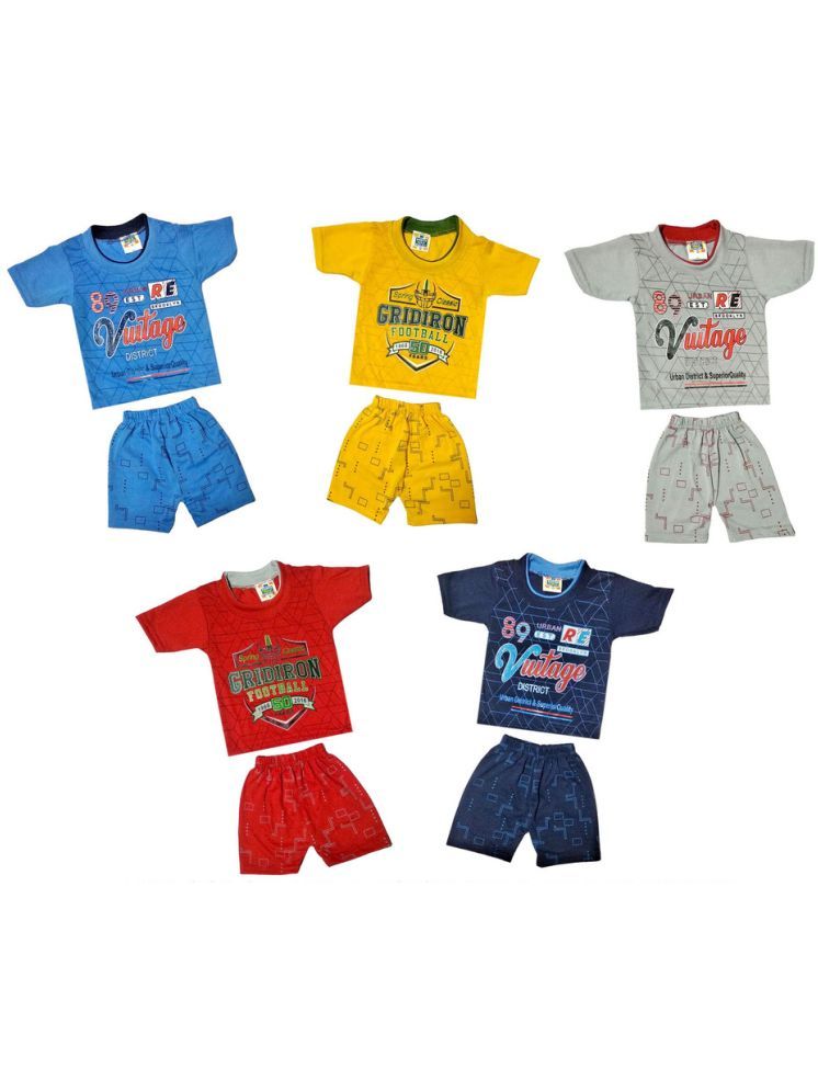     			Paryag Multicolor Cotton Blend Boys T-Shirt & Shorts ( Pack of 5 )