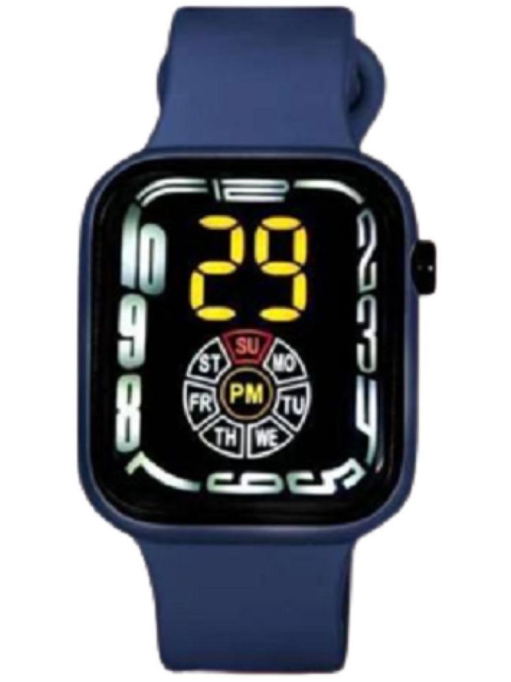     			Rhonium Blue PU Digital Men's Watch