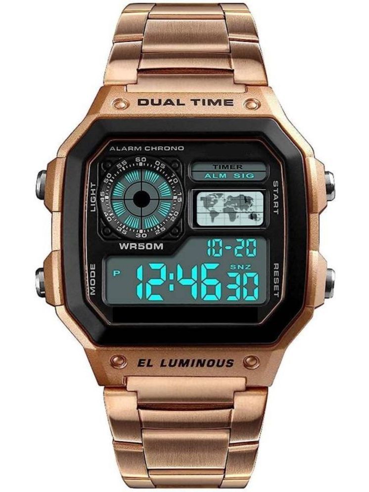     			Rhonium Rose Gold Metal Digital Men's Watch