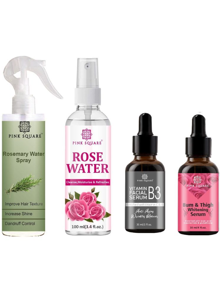     			Rosemary Water Hair Spray 100ml, Hydrating Fresh Rose water 100ml, Vitamin-B3 Facial Serum 30ml & Bum and Thigh Whitening Serum 30ml Combo 4