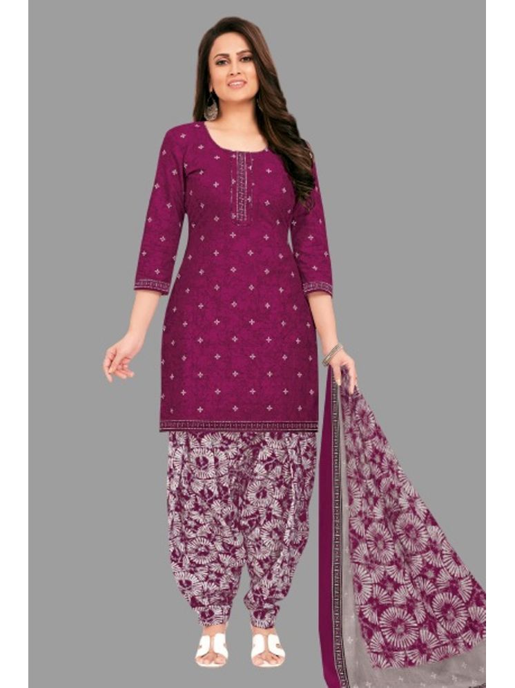     			SIMMU Cotton Printed Kurti With Patiala Women's Stitched Salwar Suit - Purple ( Pack of 1 )