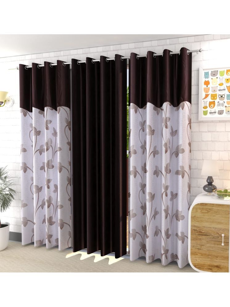     			THE LAILA Floral Semi-Transparent Ring Rod Curtain 5 ft ( Pack of 3 ) - Multi Color