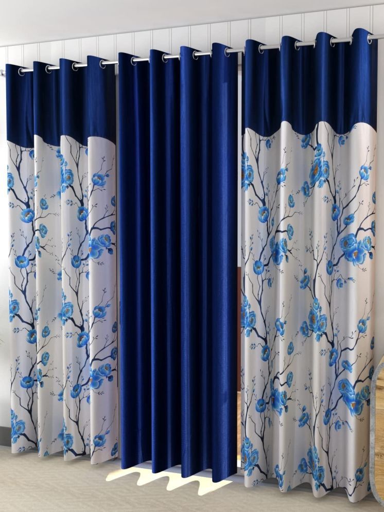     			THE LAILA Floral Semi-Transparent Ring Rod Curtain 5 ft ( Pack of 3 ) - Multi Color