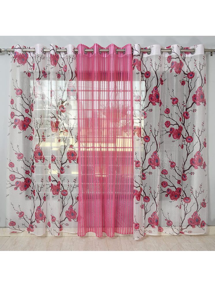     			THE LAILA Floral Transparent Ring Rod Curtain 5 ft ( Pack of 3 ) - Multi Color