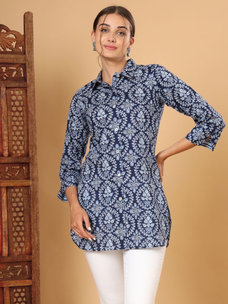     			Tissu Cotton Printed Shirt Style Women's Kurti - Blue ( Pack of 1 )