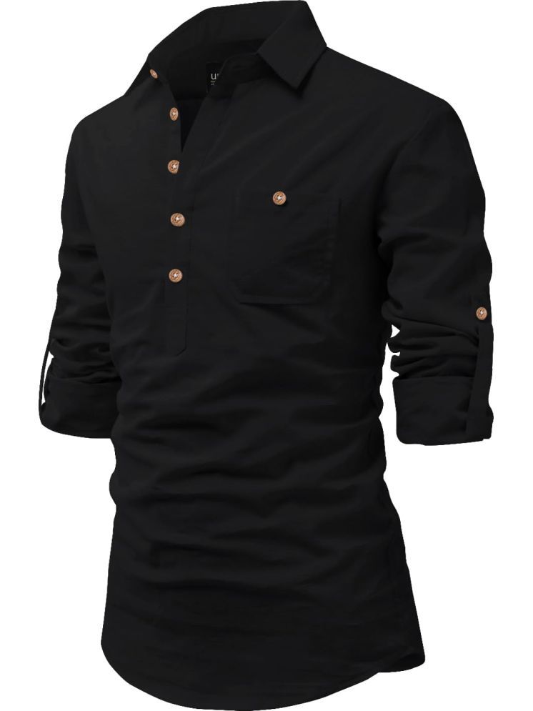     			UNI VIBE Black Cotton Blend Men's Shirt Style Kurta ( Pack of 1 )